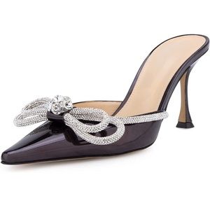 Laura Vicci High Heeled Stiletto Mules Pointed Toe Crystal Rhinestones Black 5.5